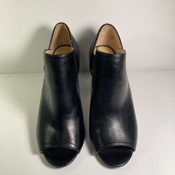 Life Stride Soft System Calma Black w/ Reptile Print Heel, Peep Toe Booties - Picture 4 of 7